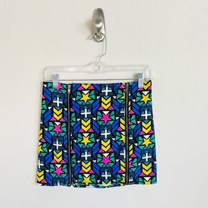 H&M Bright Multi-Color Geometric Zipper Embellished Mini Skirt